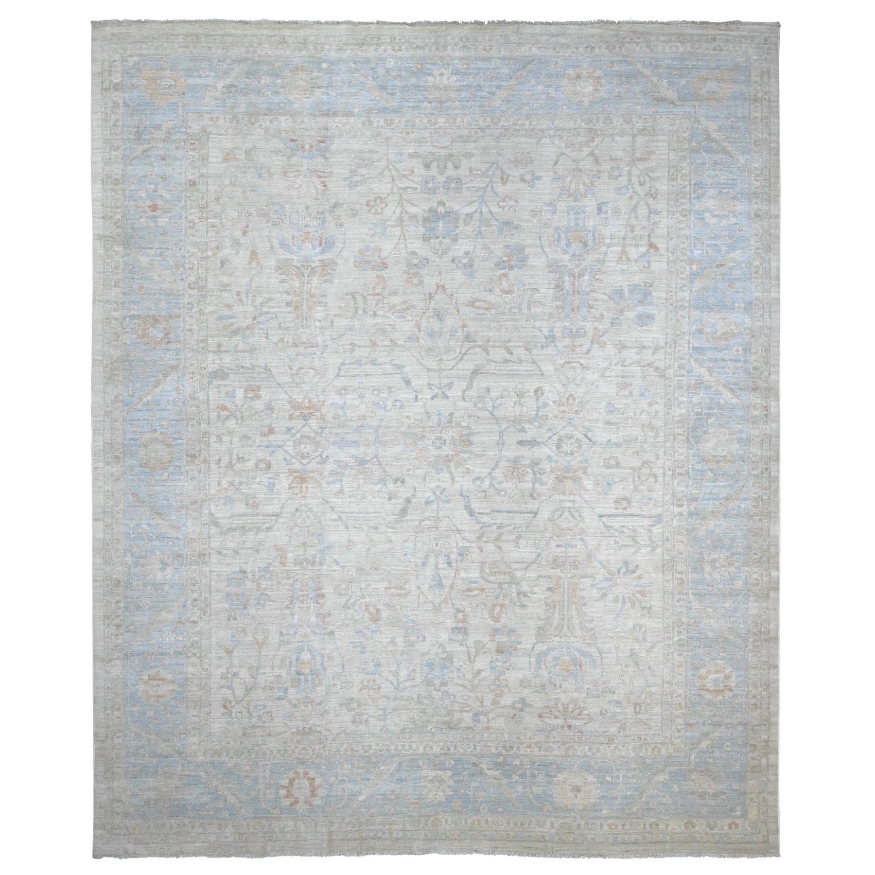 11'9"x14' Light Gray, Mahal All Over Design, Shiny Wool, Hand Knotted, Denser Weave, Oriental Rug 